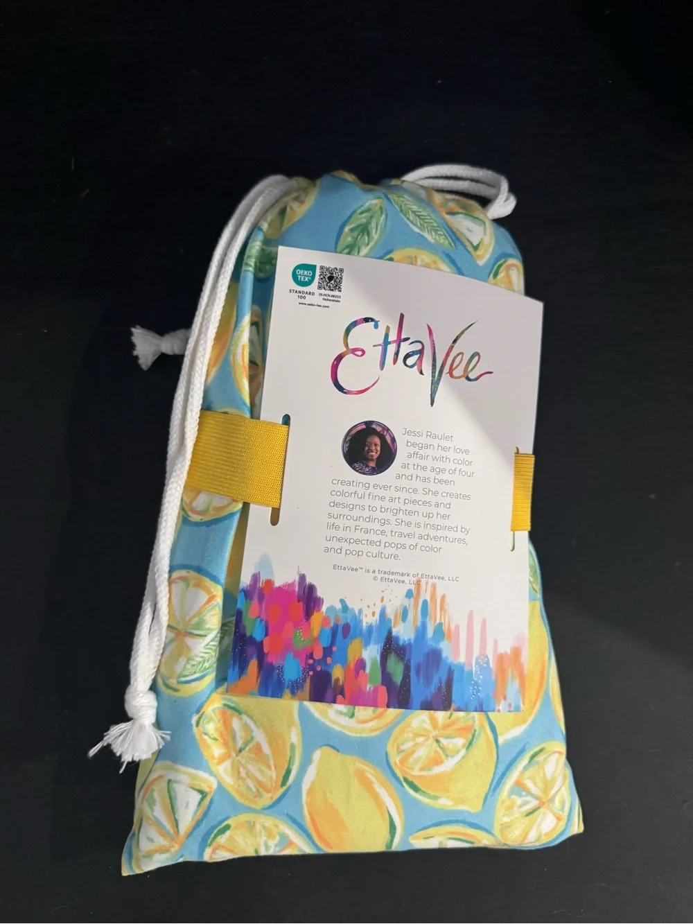 NWT EttaVee Lemon Print Beach Towel & Travel Bag - Blue & Yellow